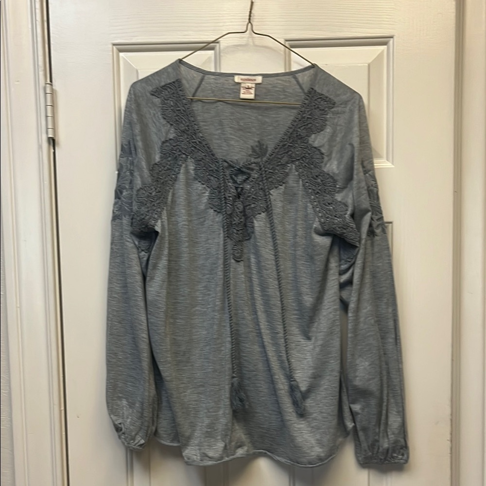Sundance Gray Lace Detail Long Sleeve Top S NWOT
